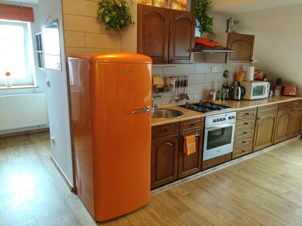 Kuchyň nebo kuchyňský kout v ubytování Orange Loft Apartment
