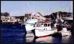 a group of boats docked in a harbor at Lodge at Kennebunk in Kennebunk