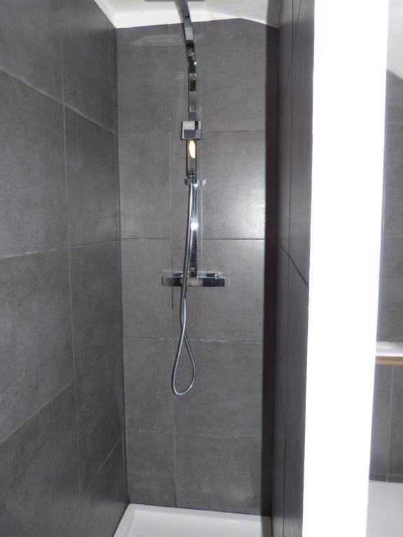 eine Dusche mit Duschkopf im Bad in der Unterkunft le tilleul in Villevieille