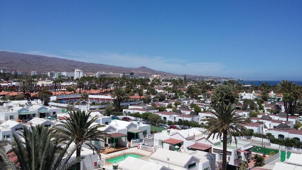 eine Luftblick auf eine Stadt mit Häusern und Palmen in der Unterkunft Excelsior II Vista in Playa del Ingles