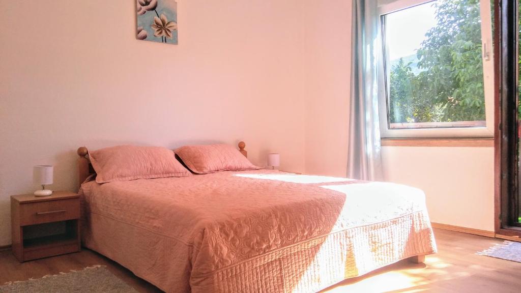 um quarto com uma cama e uma janela em Guesthouse D&D em Ličko Petrovo Selo