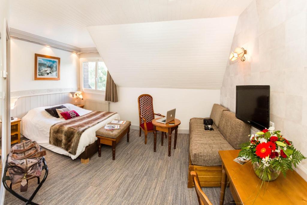 TV a/nebo společenská místnost v ubytování Hôtel & Spa Les Bartavelles