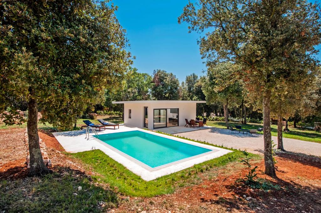 a swimming pool in the yard of a house at Villa David in Rovinj