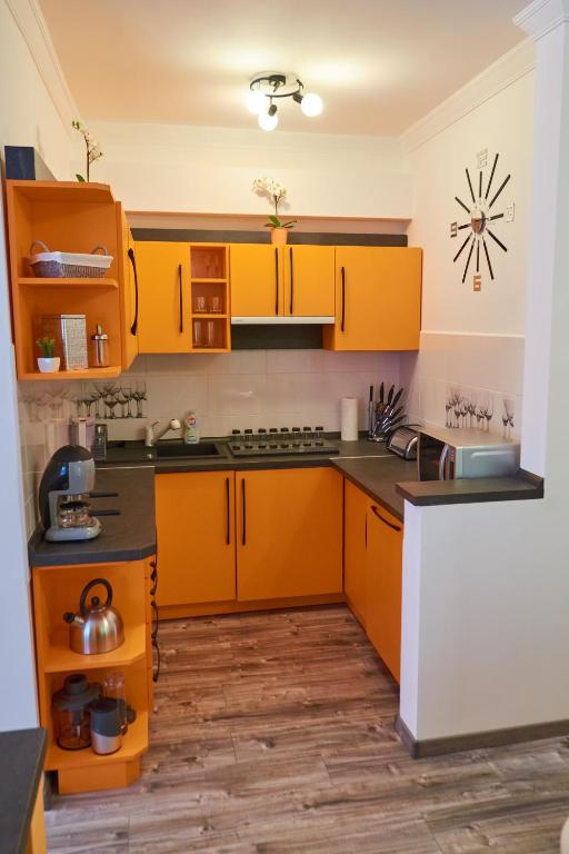 Kuchyň nebo kuchyňský kout v ubytování Centrum Luxus Apartman