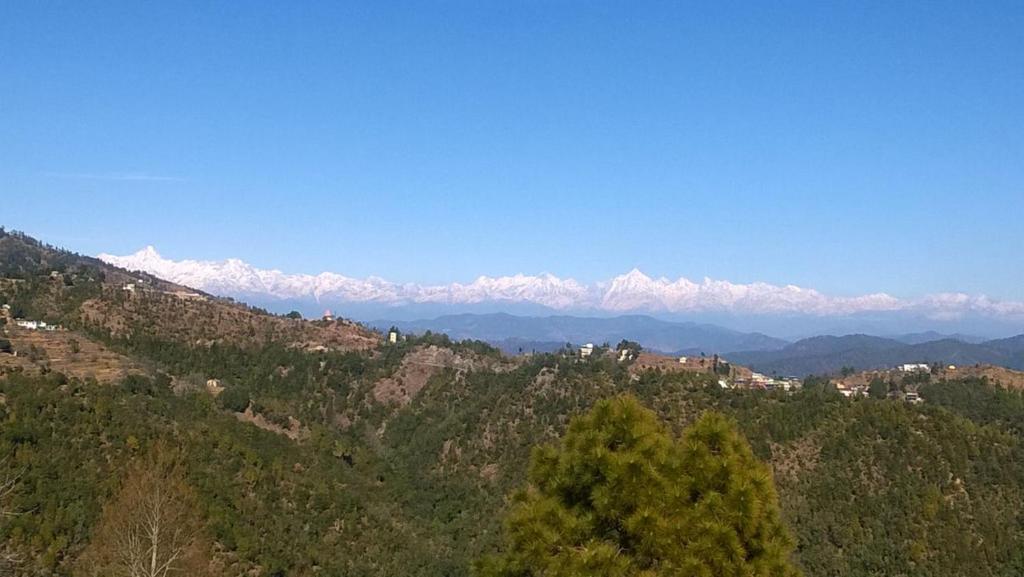 a view of a mountain with snow capped mountains in the distance at Viewtiful Homestay in Mukteswar