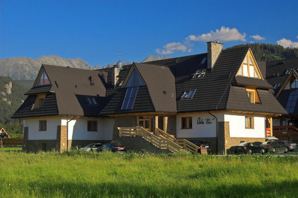 a large house with a black roof at Pensjonat Orla Perc in Zakopane