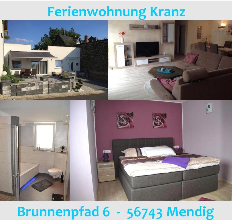 メンディヒにあるFEWO Kranzのリビングルームとベッドルームの写真2枚