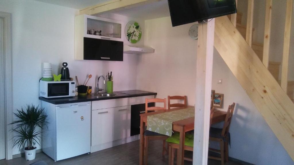 Kuchyň nebo kuchyňský kout v ubytování Apartmaji Daniel