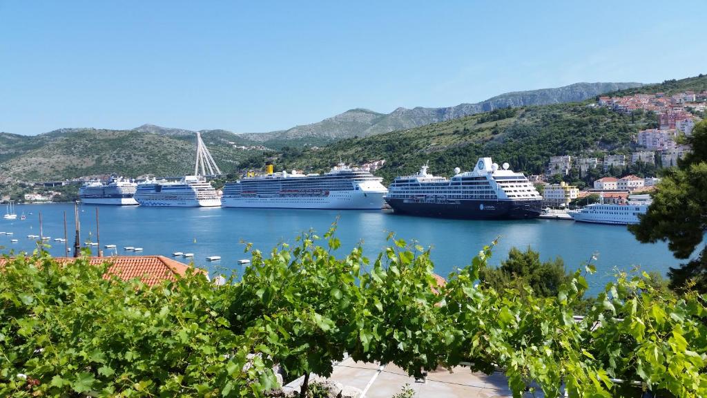 un groupe de navires de croisière amarrés dans un port dans l'établissement Amfora Apartment, à Dubrovnik