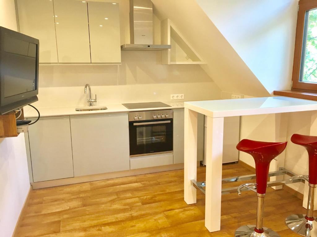 Kuchyň nebo kuchyňský kout v ubytování Apartman Diófa