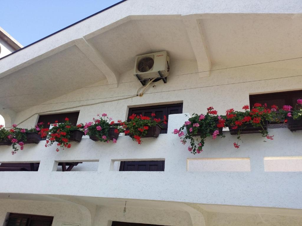 een gebouw met bloembakken aan de zijkant bij Apartman Tripkovic in Bar
