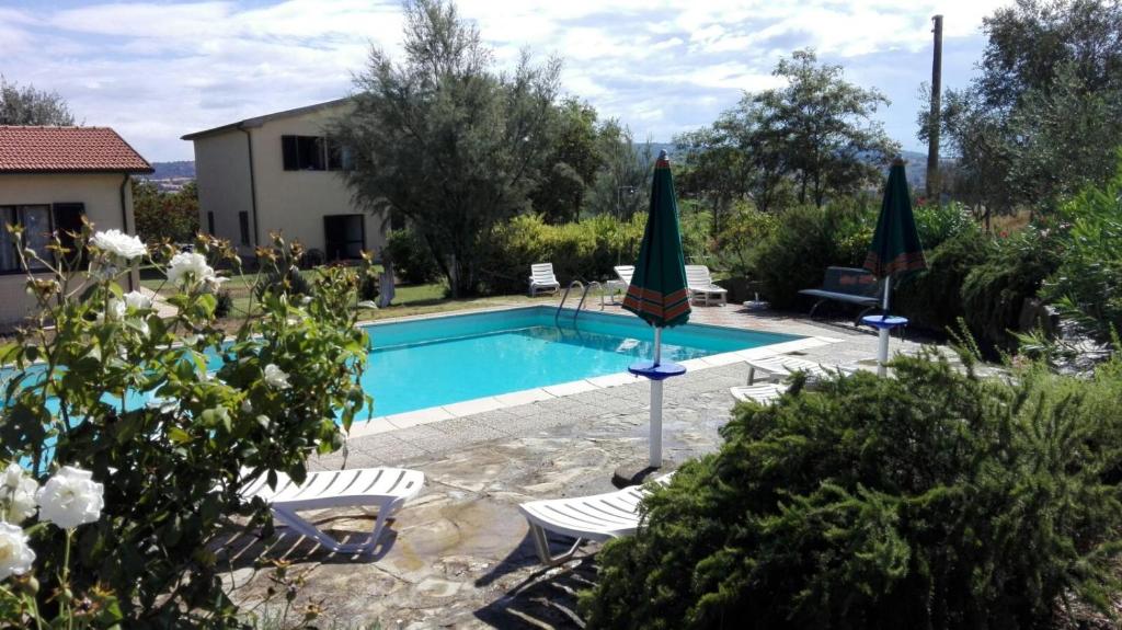 a swimming pool with chairs and umbrellas in a yard at Agriturismo tinti in Montiano