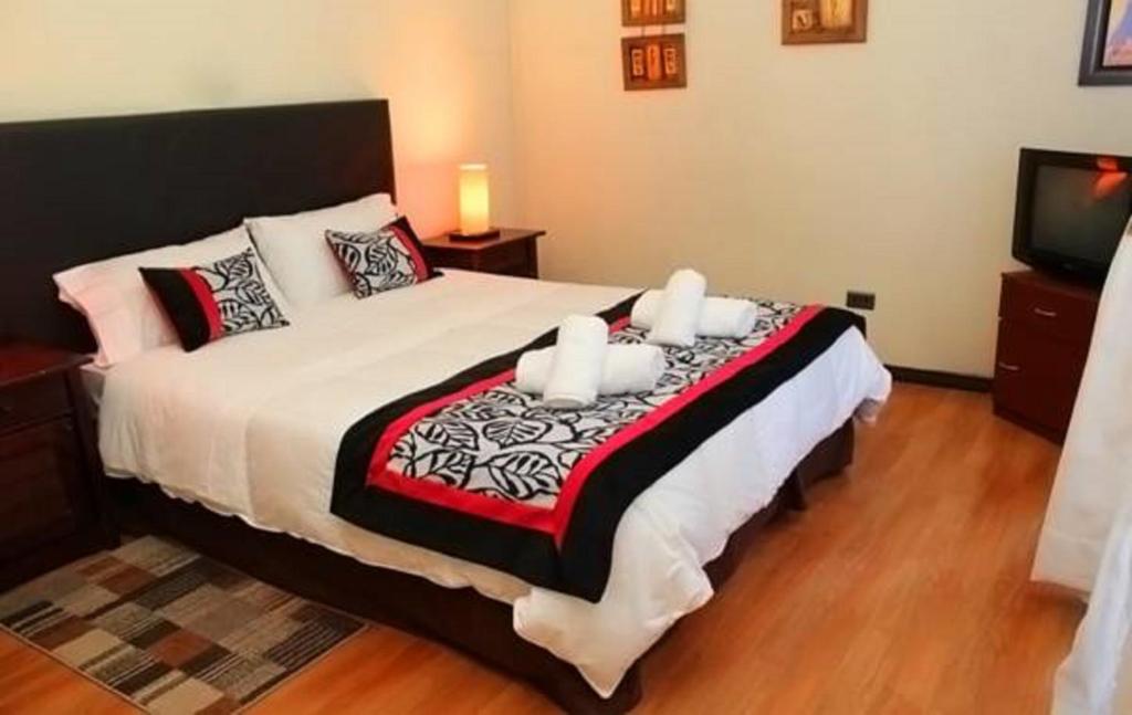 a bedroom with a large bed and a television at Hostal del Centro Concepción in Concepción