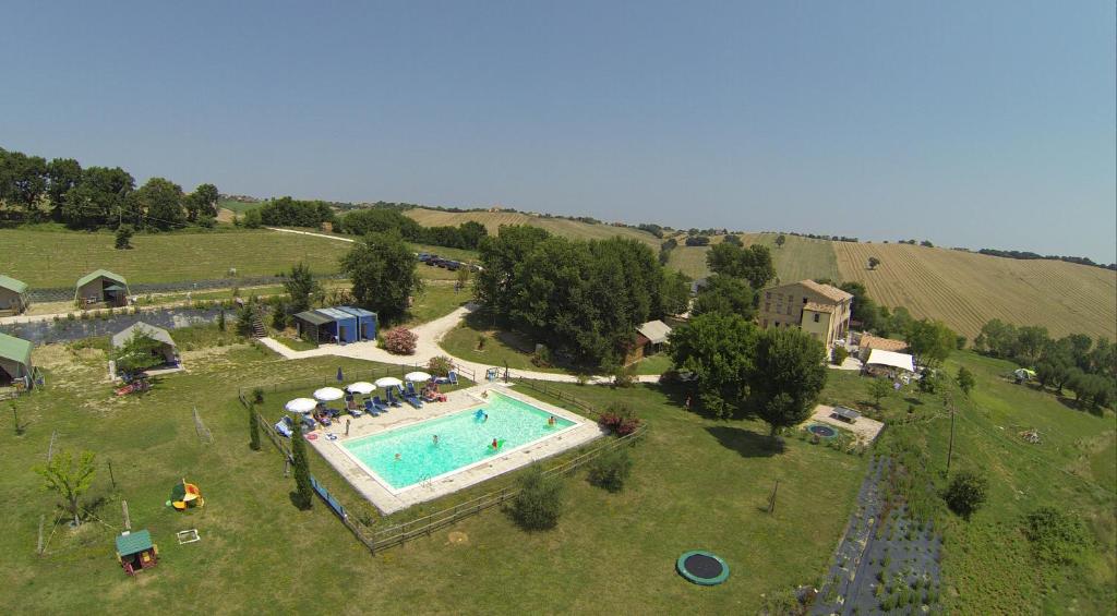 an aerial view of a swimming pool in a field at Tenuta Tredici Ulivi in Senigallia