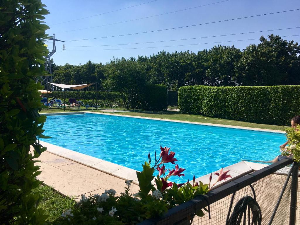 a swimming pool in a yard with a fence at Agriturismo Corte Pellegrini in San Martino Buon Albergo