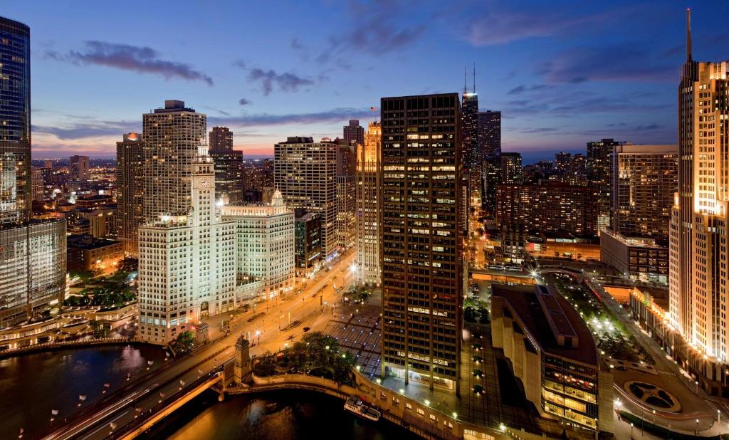 a view of a city skyline at night at Hyatt Regency Chicago in Chicago