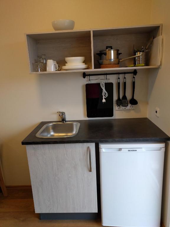 Eldhús eða eldhúskrókur á Hjartarstaðir Guesthouse