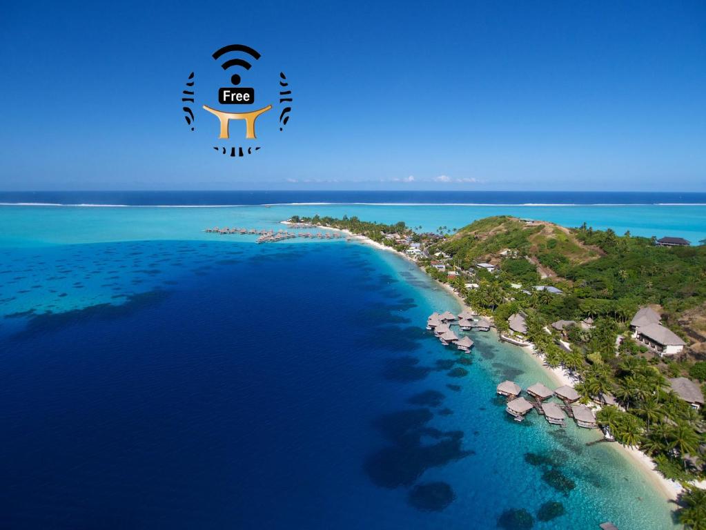 an aerial view of an island in the ocean at Maitai Bora Bora in Bora Bora