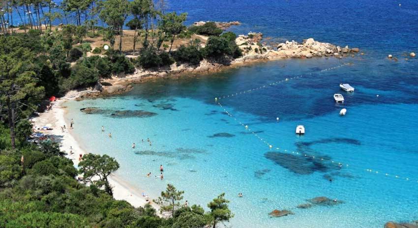 a beach with a group of people in the water at Residence ACQUA LINDA Porticcio in Porticcio