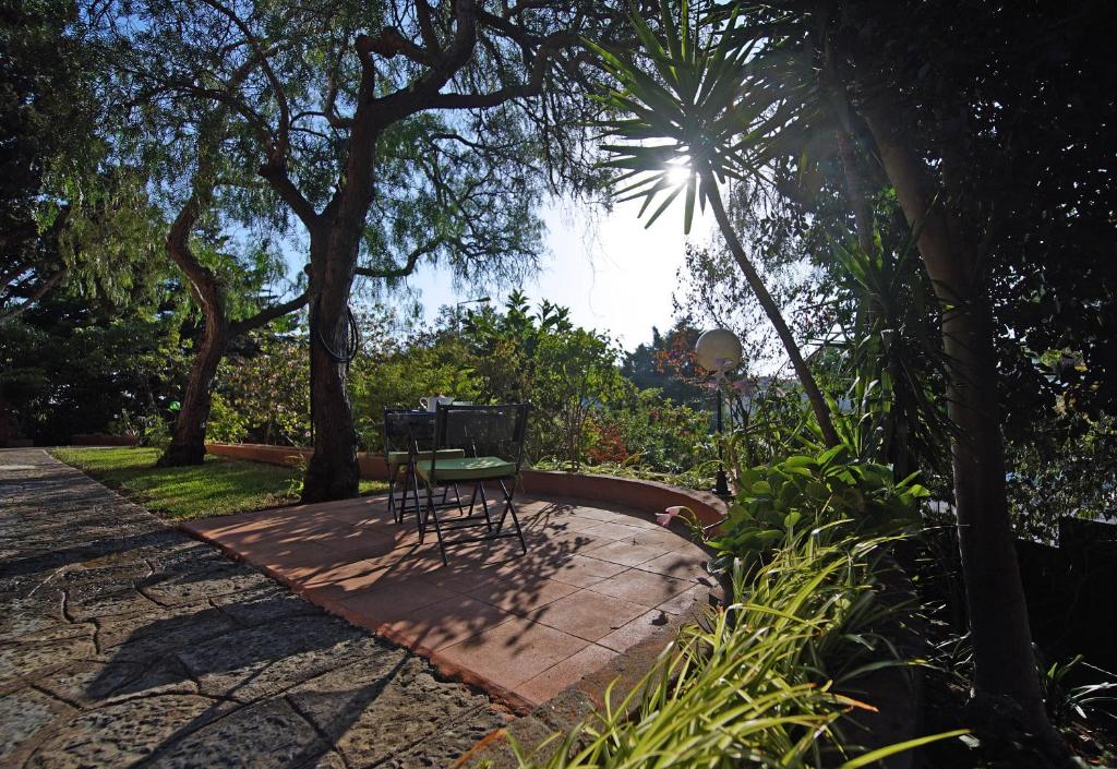 a patio with a table and chairs in a park at Lei Home in Cascais