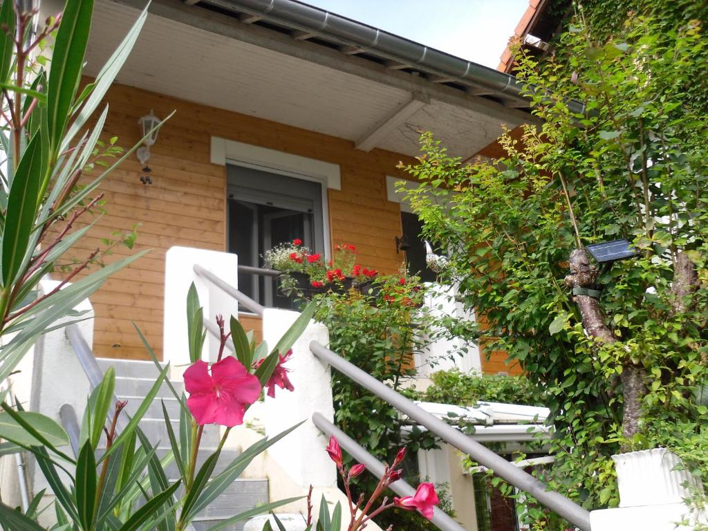 une maison avec des plantes et des fleurs devant elle dans l'établissement Calme & Indépendance, à Lourdes