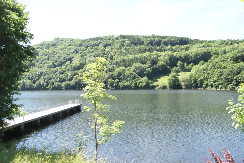 アインルールにあるHaus am Seeの中央に桟橋がある大きな湖