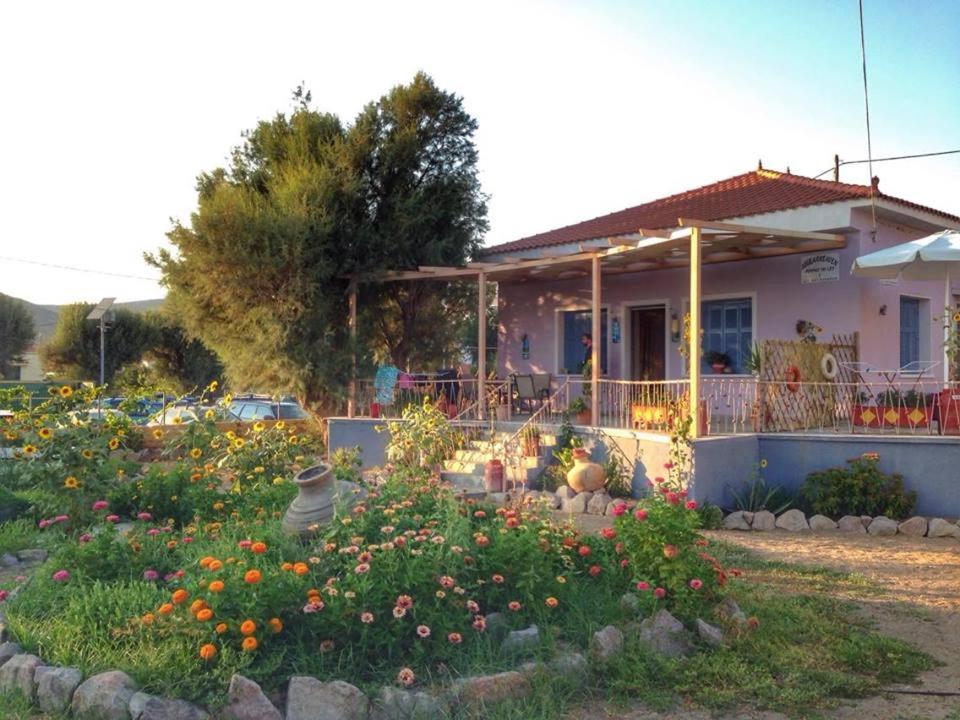 スカラ・エレソスにあるAegeanHeavenの花の庭が目の前にある家