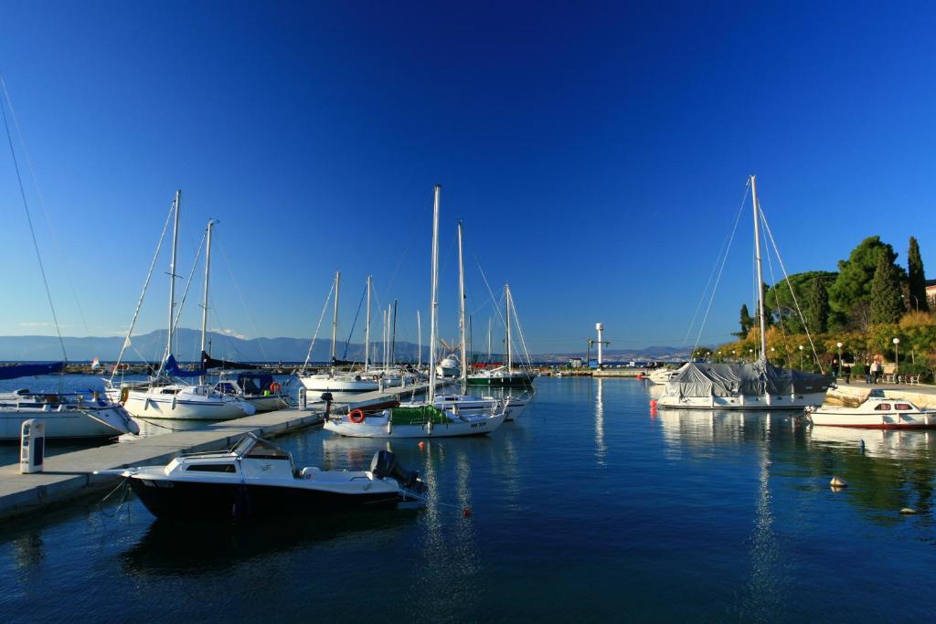 a group of boats docked at a dock in the water at Villa Ada Malinska in Malinska