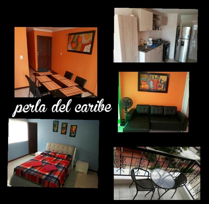 un collage de fotos de una sala de estar y una cocina en Apartamento Perla del Caribe, en Santa Marta