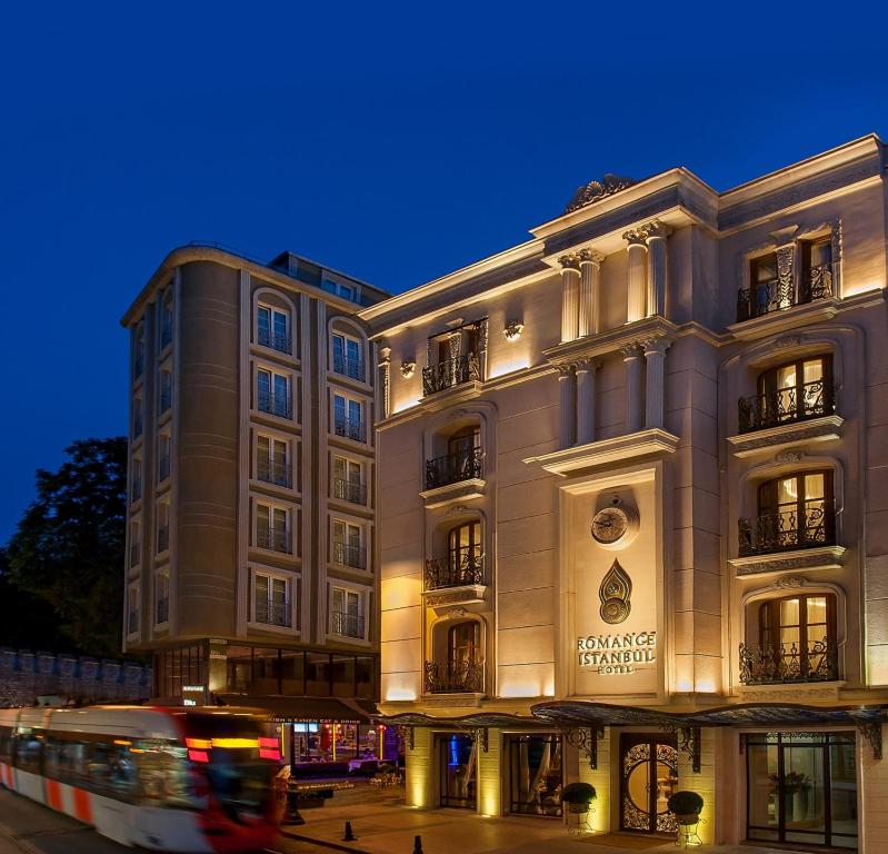 a building with a bus in front of it at Romance Istanbul Hotel Boutique Class in Istanbul