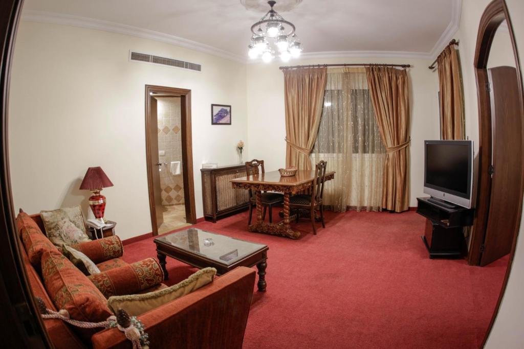 TV a/nebo společenská místnost v ubytování Quartier Suisse Hotel