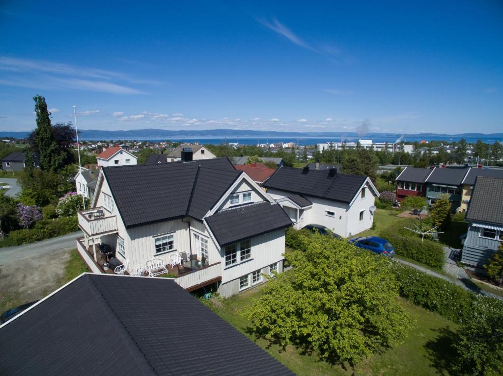 an aerial view of a house with black roofs at Apartment at Ranheim in Trondheim