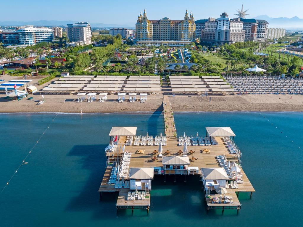 an aerial view of a dock in the water at Royal Holiday Palace in Lara