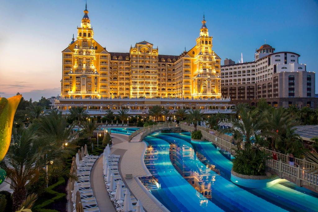 a view of the mgm grand hotel at dusk at Royal Holiday Palace in Lara