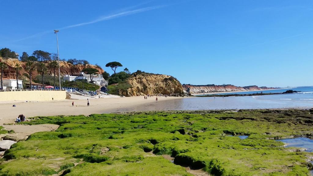 a beach with a bunch of people on the beach at Vista das Ondas Olhos de Agua in Albufeira