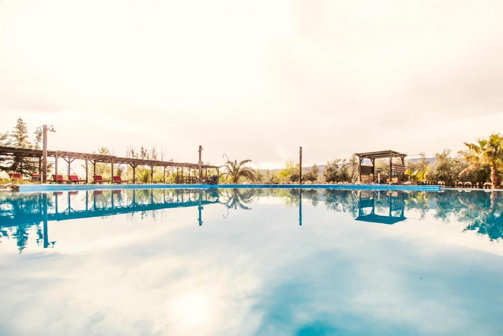 uma grande piscina com água azul em Alojamientos Rurales los Albardinales em Tabernas