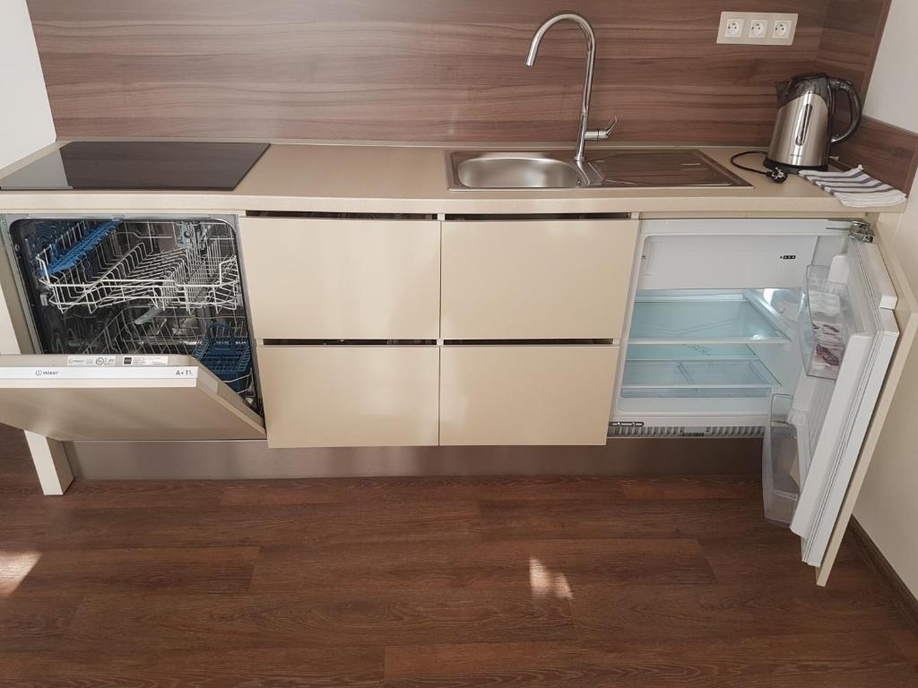 Kuchyň nebo kuchyňský kout v ubytování Apartmány u skanzenu