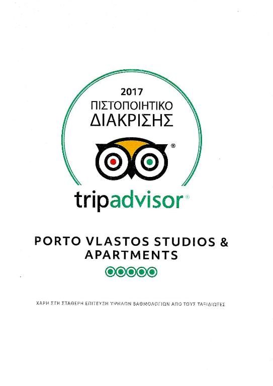 Certifikát, hodnocení, plakát nebo jiný dokument vystavený v ubytování Porto Vlastos