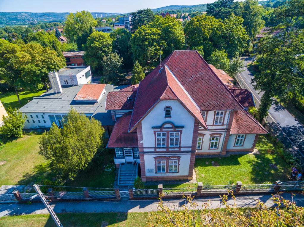 an aerial view of a house at Kiss Villa in Balatonföldvár