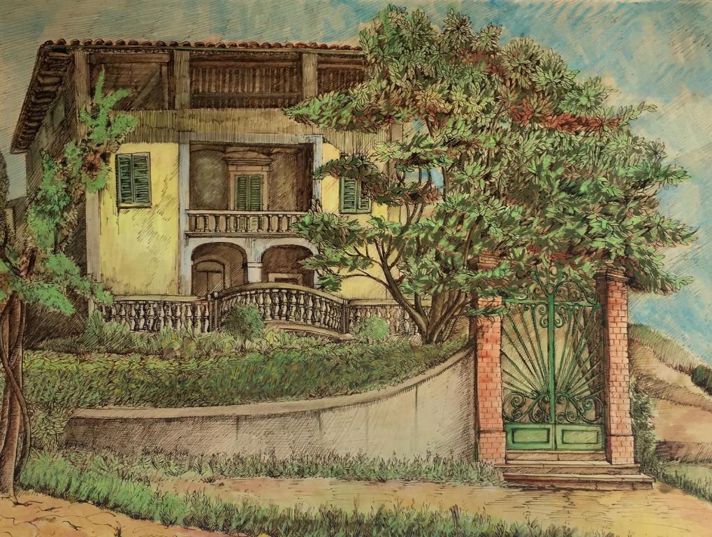 un dibujo de una casa con una valla y árboles en Villa Baronzola, en Montevarchi