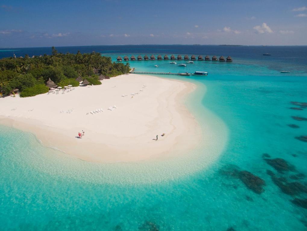 an aerial view of an island in the ocean at Thulhagiri Island Resort & Spa in North Male Atoll