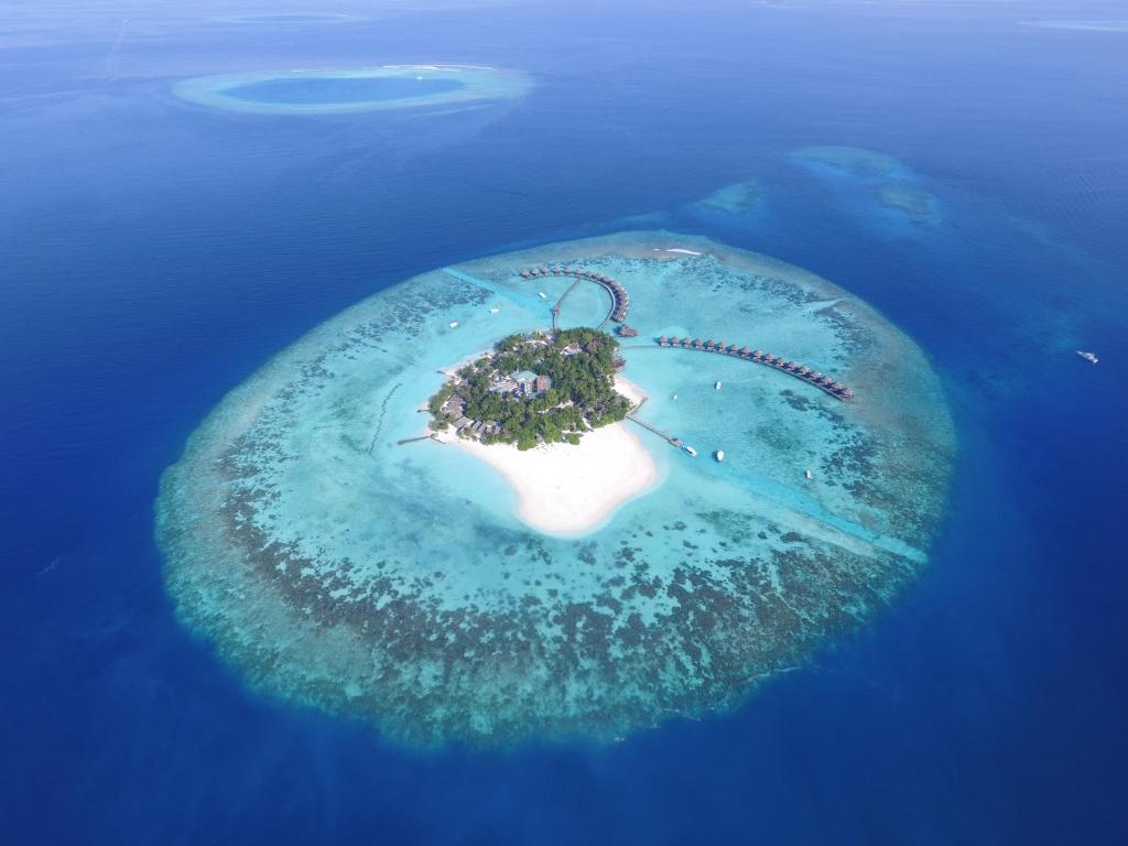 an aerial view of an island in the ocean at Thulhagiri Island Resort & Spa in North Male Atoll
