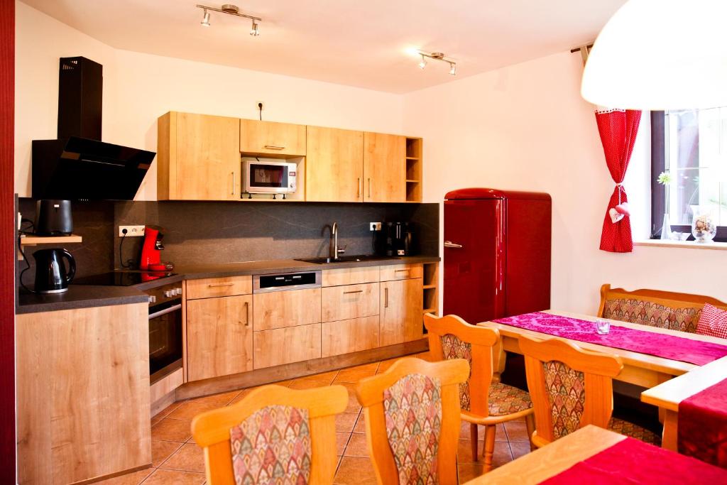 Kuchyň nebo kuchyňský kout v ubytování Pension & Ferienwohnung Oberhof 810 M