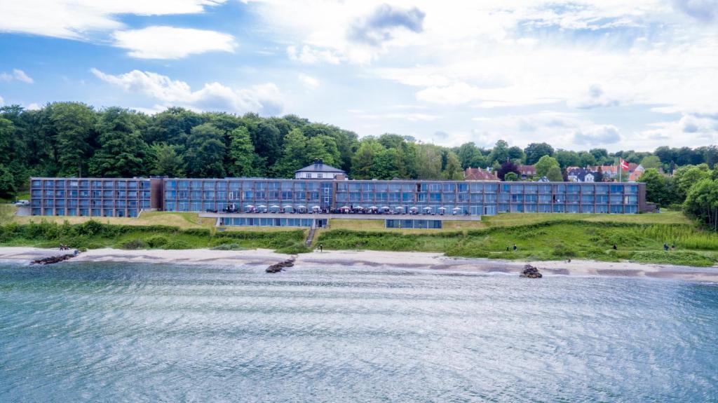 an aerial view of the resort from the water at Helnan Marselis Hotel in Aarhus