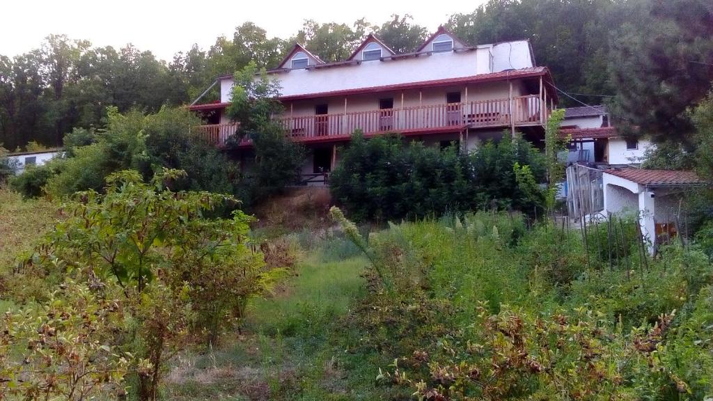 una casa al lado de una colina con árboles en Twins V.V.T Hostel, en Orešani