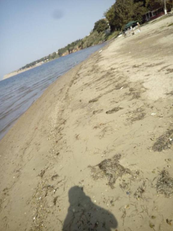 a shadow of a person on the beach at George Garden in Nea Michaniona