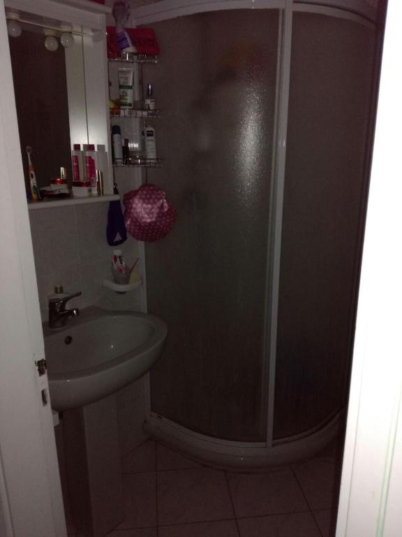a bathroom with a shower and a sink at Lagomare Puccini in Torre del Lago Puccini