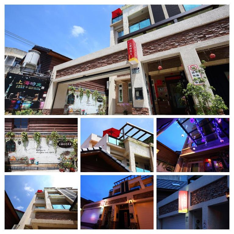a collage of different pictures of a building at Shanghai Time in Hualien City
