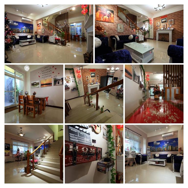 a collage of photos of a living room and dining room at Shanghai Time in Hualien City