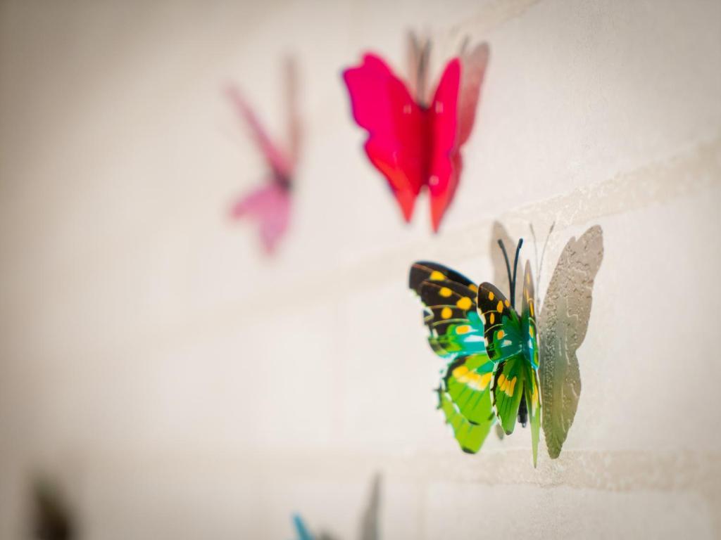 a butterfly on a wall with a flower on it at E-House Hotel in Taipei